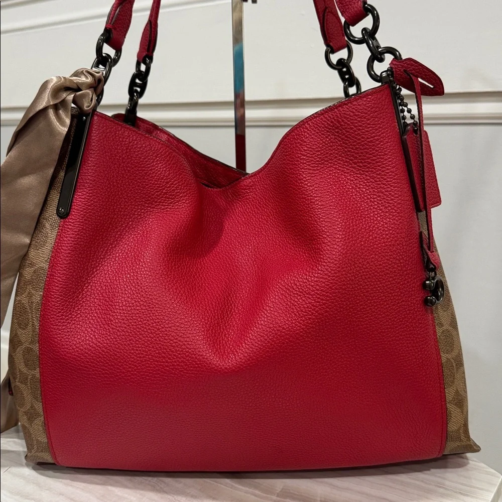 Coach Bag Dalton 31 Red Leather Signature Logo Shoulder Bag Wallet Set - Picture 3 of 17